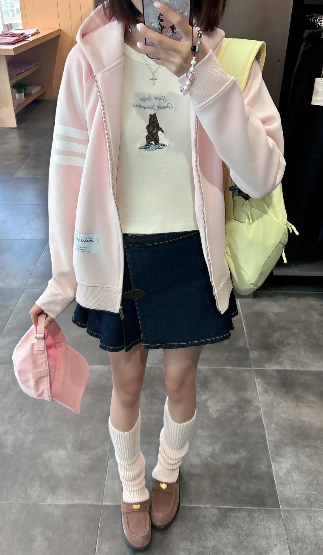 🏫早八校园OOTD |🩰粉色短卫衣好韩好有少女感!